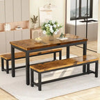 Mieres 3-Piece Dining Table Set with Two Benches, Kitchen Table Set for 4-6 Persons