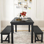 Mieres 3-Piece Dining Table Set with Two Benches, Kitchen Table Set for 4-6 Persons