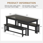 Mieres 3-Piece Dining Table Set with Two Benches, Kitchen Table Set for 4-6 Persons