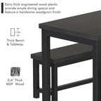 Mieres 3-Piece Dining Table Set with Two Benches, Kitchen Table Set for 4-6 Persons