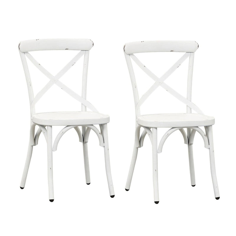 Vintage Series Distressed Metal X Back Side Chair - Antique White (Set of 2)