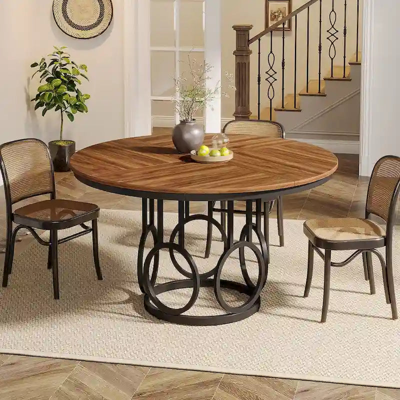 47 Round Dining Table for 4-6 with Sturdy Metal Base for Dining Room