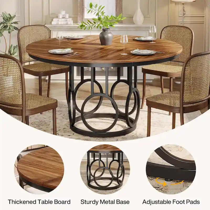 47 Round Dining Table for 4-6 with Sturdy Metal Base for Dining Room