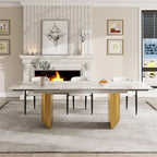 94.48 Inch Modern Minimalist 9 - Piece Extendable Sintered Stone Top Double Pedestal Dining Set