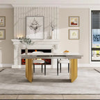 94.48 Inch Modern Minimalist 9 - Piece Extendable Sintered Stone Top Double Pedestal Dining Set