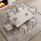 94.48 Inch Modern Minimalist 9 - Piece Extendable Sintered Stone Top Double Pedestal Dining Set