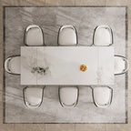 94.48 Inch Modern Minimalist 9 - Piece Extendable Sintered Stone Top Double Pedestal Dining Set