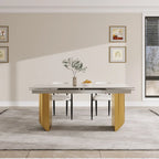 94.48 Inch Modern Minimalist 9 - Piece Extendable Sintered Stone Top Double Pedestal Dining Set