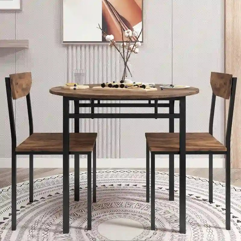 3 Piece Drop Leaf Dining Table Set, Modern Counter Height Round Dining Set with 2 Chairs, Wood Small Kitchen Table Set