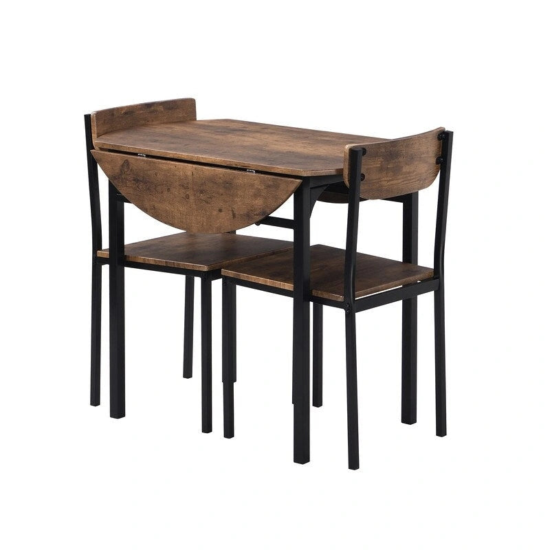 3 Piece Drop Leaf Dining Table Set, Modern Counter Height Round Dining Set with 2 Chairs, Wood Small Kitchen Table Set