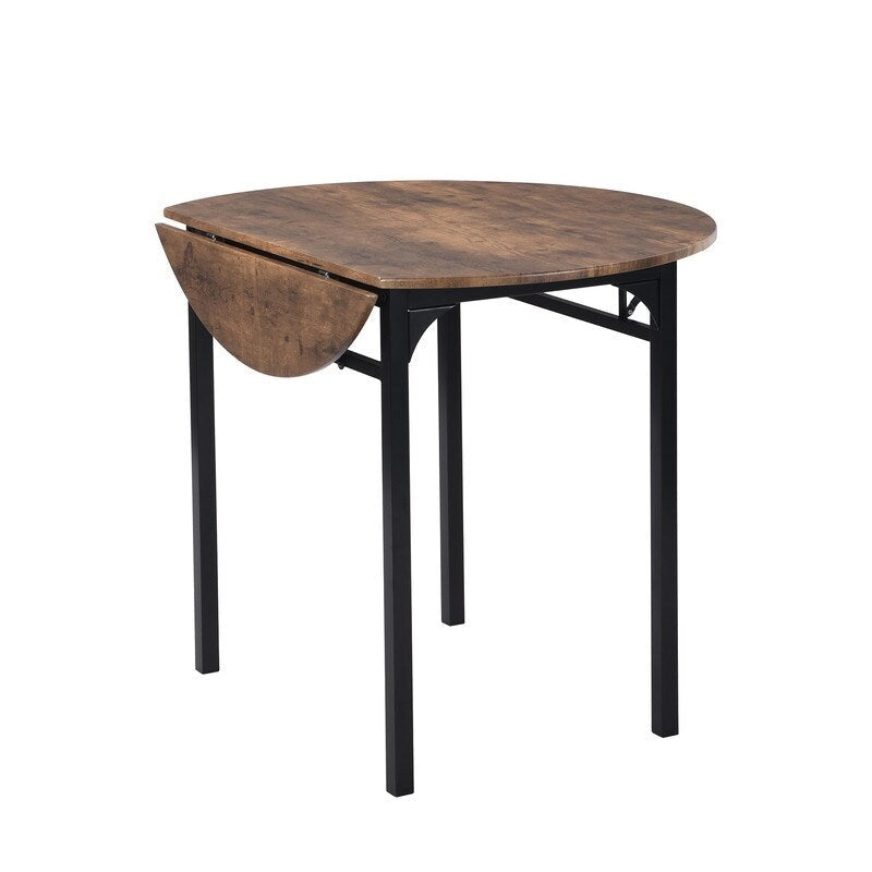 3 Piece Drop Leaf Dining Table Set, Modern Counter Height Round Dining Set with 2 Chairs, Wood Small Kitchen Table Set