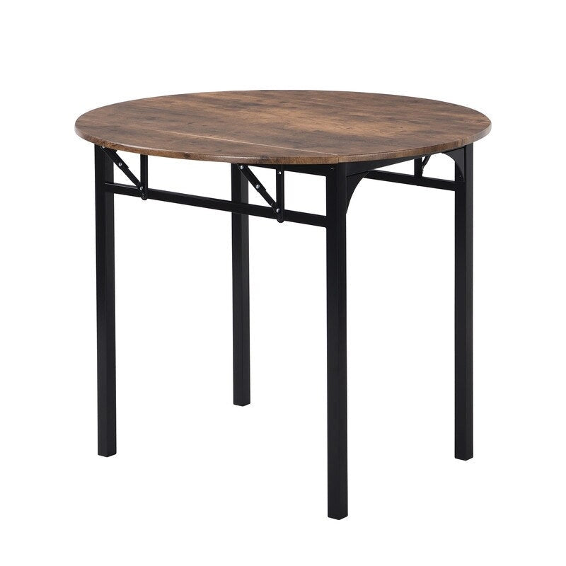 3 Piece Drop Leaf Dining Table Set, Modern Counter Height Round Dining Set with 2 Chairs, Wood Small Kitchen Table Set