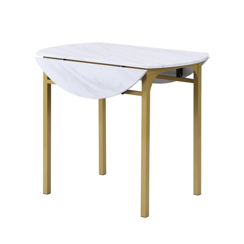 3 Piece Drop Leaf Dining Table Set, Modern Counter Height Round Dining Set with 2 Chairs, Wood Small Kitchen Table Set