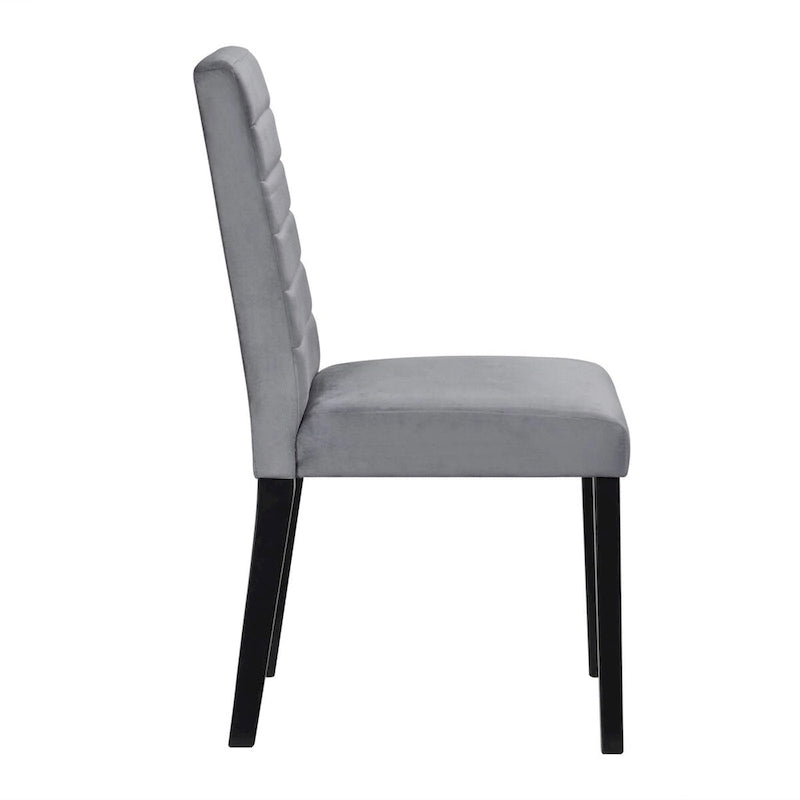 Andy 18 Inch Side Dining Chairs Set of 2, Channel Tufted Gray Velvet, Black Wood