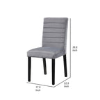 Andy 18 Inch Side Dining Chairs Set of 2, Channel Tufted Gray Velvet, Black Wood