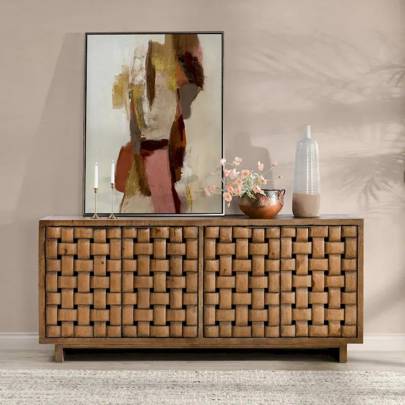 Classic Home Bast 4-Door Reclaimed Pine Wood Buffet Sideboard