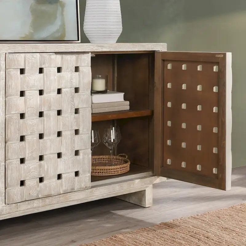 Classic Home Bast 4-Door Reclaimed Pine Wood Buffet Sideboard