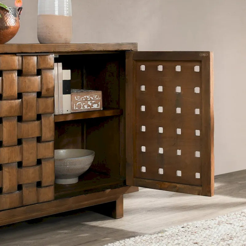 Classic Home Bast 4-Door Reclaimed Pine Wood Buffet Sideboard