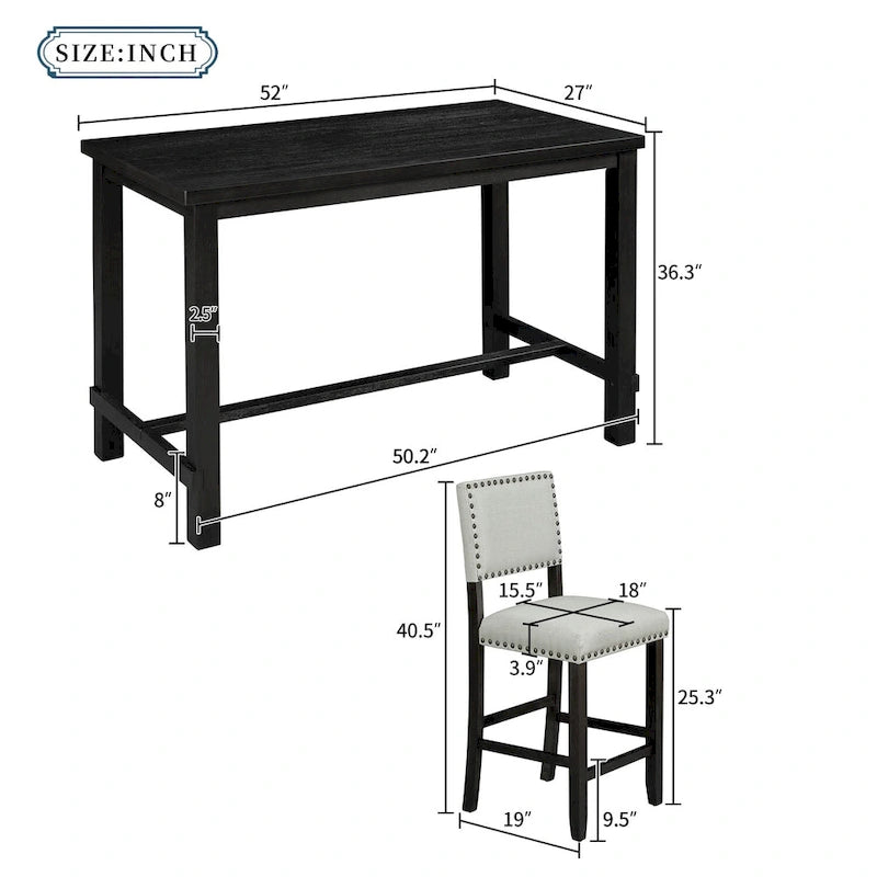 5-Piece Counter Height Dining Set with Table and 4 Chairs