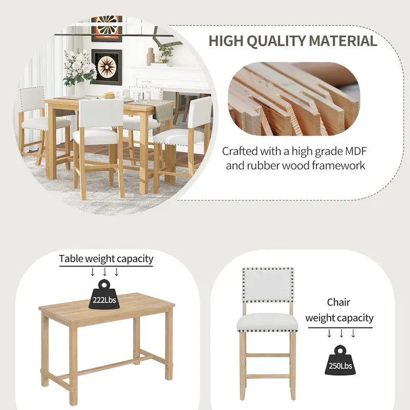 5-Piece Counter Height Dining Set with Table and 4 Chairs