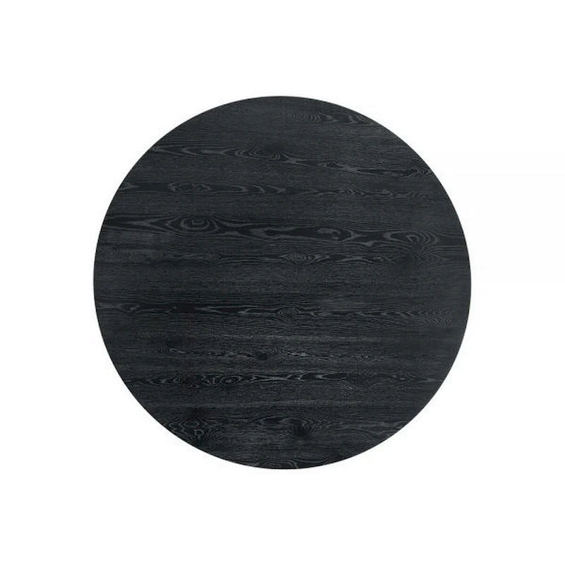 Fin 59 Inch Dining Table, Round Surface, Pedestal Base, Rubberwood, Black