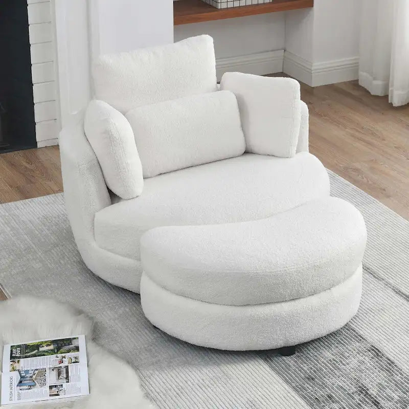 Modern Accent Round Loveseat Circle Swivel Barrel Chairs for Bedroom Cuddle Sofa Chair Lounger Armchair, 4 Pillows