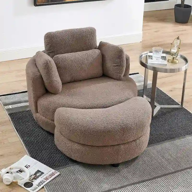 Modern Accent Round Loveseat Circle Swivel Barrel Chairs for Bedroom Cuddle Sofa Chair Lounger Armchair, 4 Pillows