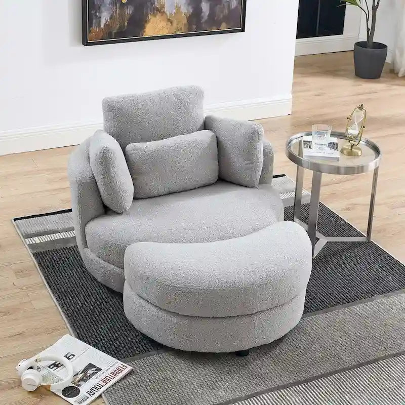 Modern Accent Round Loveseat Circle Swivel Barrel Chairs for Bedroom Cuddle Sofa Chair Lounger Armchair, 4 Pillows