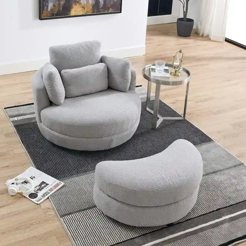 Modern Accent Round Loveseat Circle Swivel Barrel Chairs for Bedroom Cuddle Sofa Chair Lounger Armchair, 4 Pillows