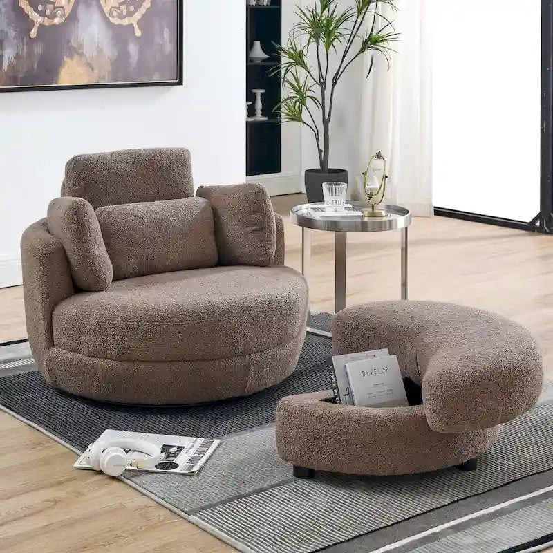Modern Accent Round Loveseat Circle Swivel Barrel Chairs for Bedroom Cuddle Sofa Chair Lounger Armchair, 4 Pillows