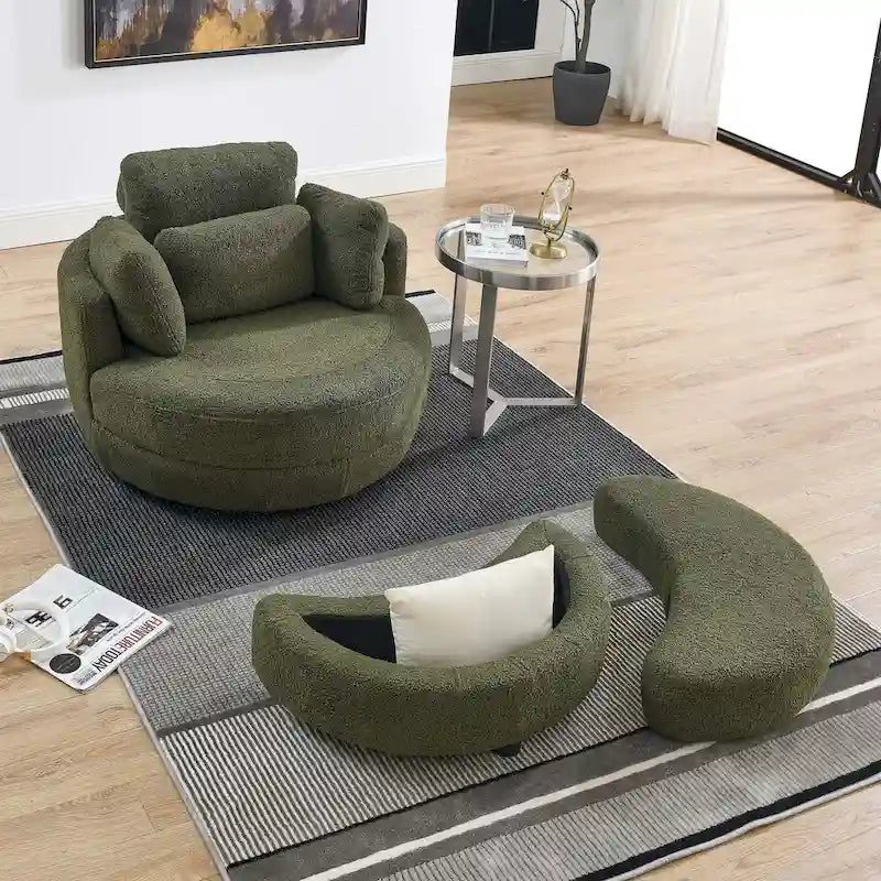 Modern Accent Round Loveseat Circle Swivel Barrel Chairs for Bedroom Cuddle Sofa Chair Lounger Armchair, 4 Pillows