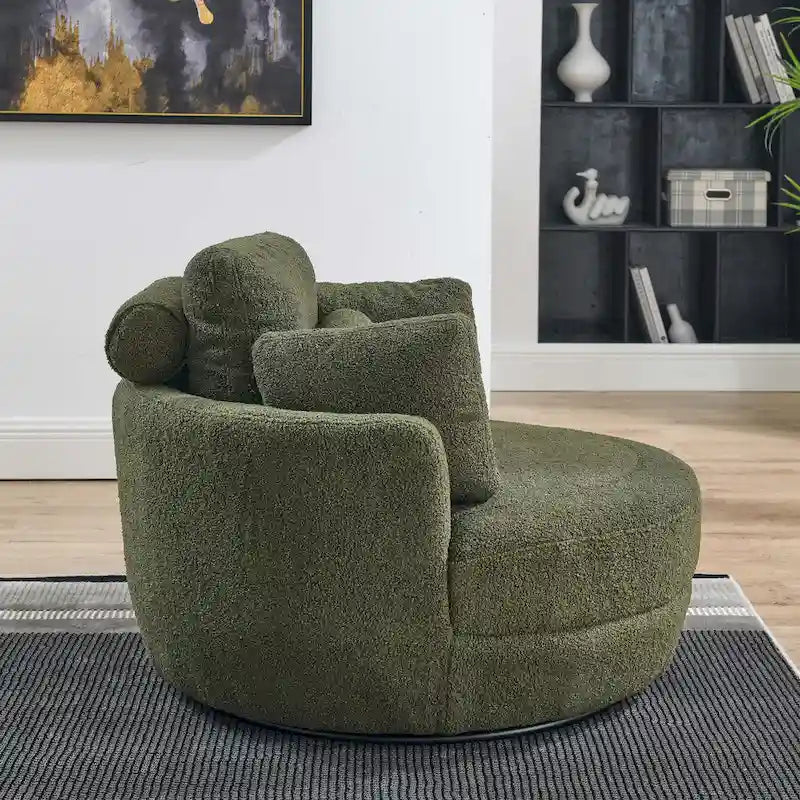 Modern Accent Round Loveseat Circle Swivel Barrel Chairs for Bedroom Cuddle Sofa Chair Lounger Armchair, 4 Pillows