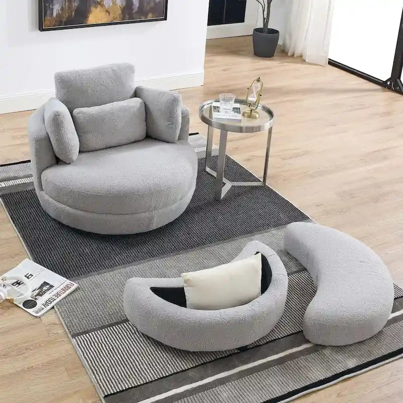 Modern Accent Round Loveseat Circle Swivel Barrel Chairs for Bedroom Cuddle Sofa Chair Lounger Armchair, 4 Pillows