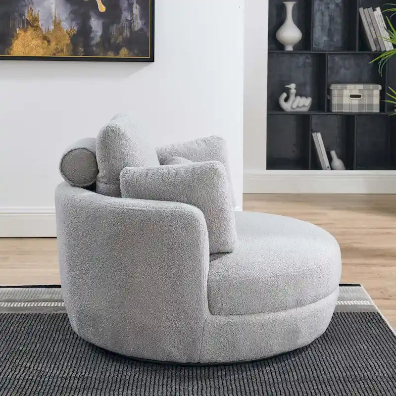 Modern Accent Round Loveseat Circle Swivel Barrel Chairs for Bedroom Cuddle Sofa Chair Lounger Armchair, 4 Pillows