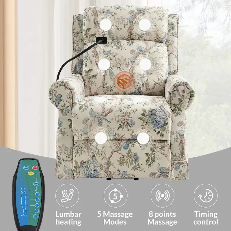 Billy Traditional Lift Assist Power Recliner With Massage Heat And Manual Headrest by HULALA HOME