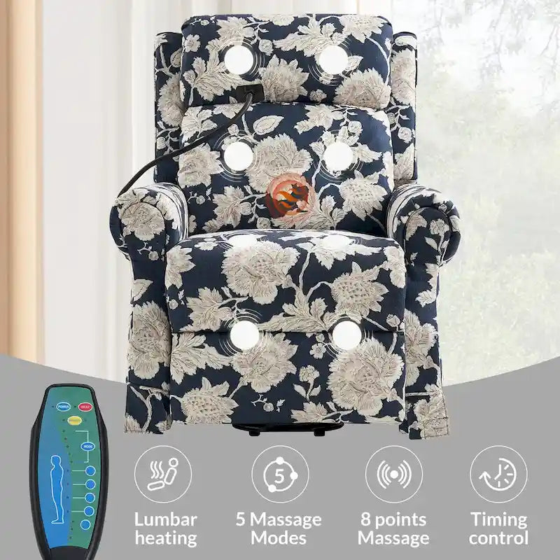 Billy Traditional Lift Assist Power Recliner With Massage Heat And Manual Headrest by HULALA HOME