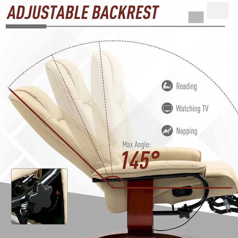 Faux Leather Manual Recliner with Swivel Wood Base