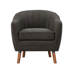 Tia 31 Inch Plush Accent Chair Armchair, Gray Polyester, Brown Solid Wood