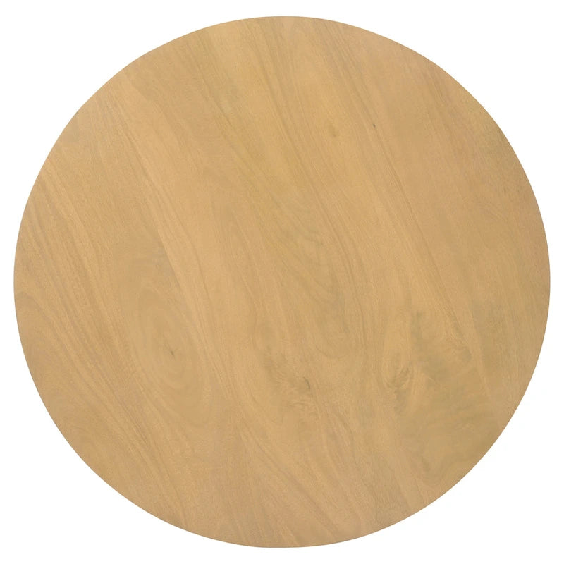 Sejo Coffee Table, 34 Inch Round Top with Fluted Base in Natural Brown Mango Wood