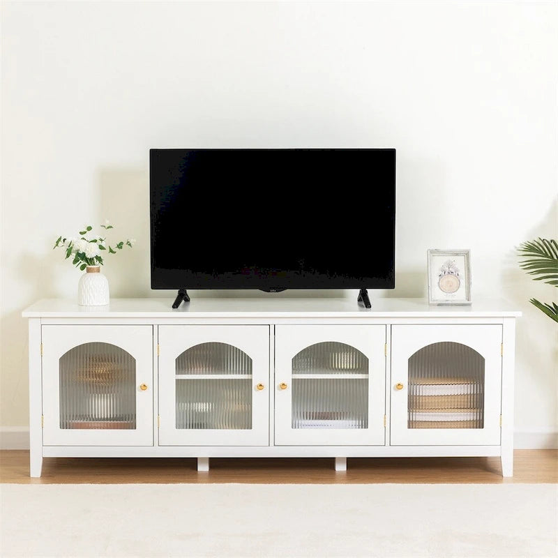 71 TV Cabinet w/ Solidwood Frame, Changhong Glass Door, Metal Handle