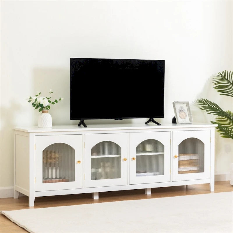 71 TV Cabinet w/ Solidwood Frame, Changhong Glass Door, Metal Handle