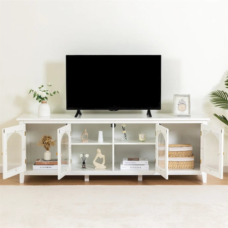 71 TV Cabinet w/ Solidwood Frame, Changhong Glass Door, Metal Handle