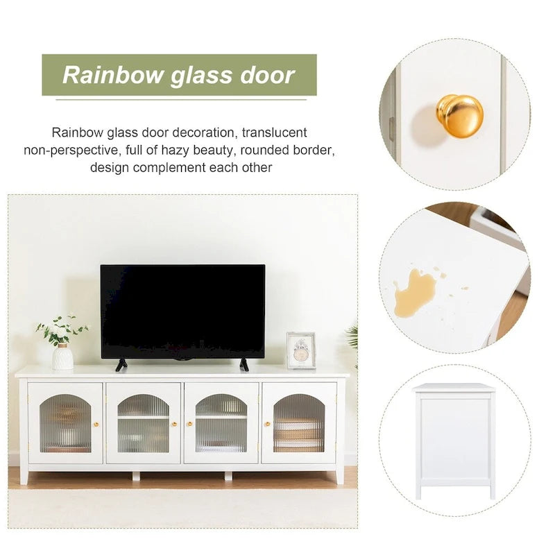 71 TV Cabinet w/ Solidwood Frame, Changhong Glass Door, Metal Handle