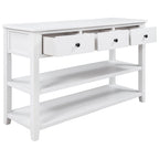 Retro Design Console Table with Two Open Shelves, Pine Solid Wood Frame and Legs for Living Room