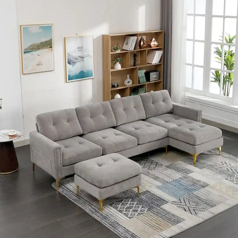 L-Shape Convertible Sectional Sofa Couch, Living Room Sectional with Movable Ottoman for Living Room, Apartment, Office