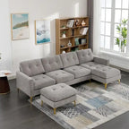 L-Shape Convertible Sectional Sofa Couch, Living Room Sectional with Movable Ottoman for Living Room, Apartment, Office
