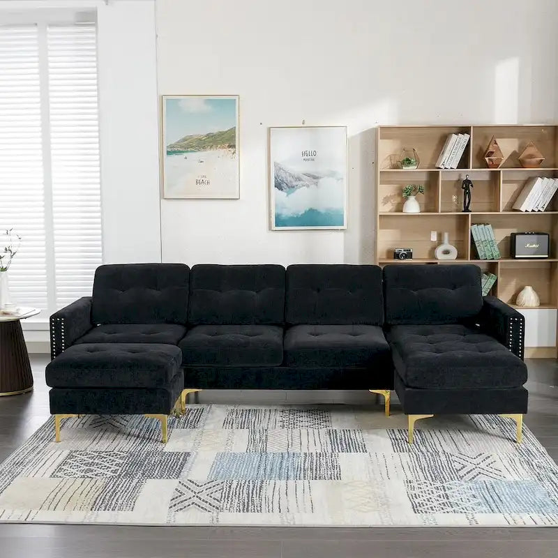 L-Shape Convertible Sectional Sofa Couch, Living Room Sectional with Movable Ottoman for Living Room, Apartment, Office