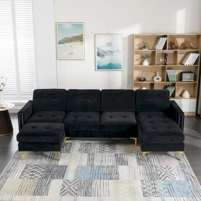 L-Shape Convertible Sectional Sofa Couch, Living Room Sectional with Movable Ottoman for Living Room, Apartment, Office