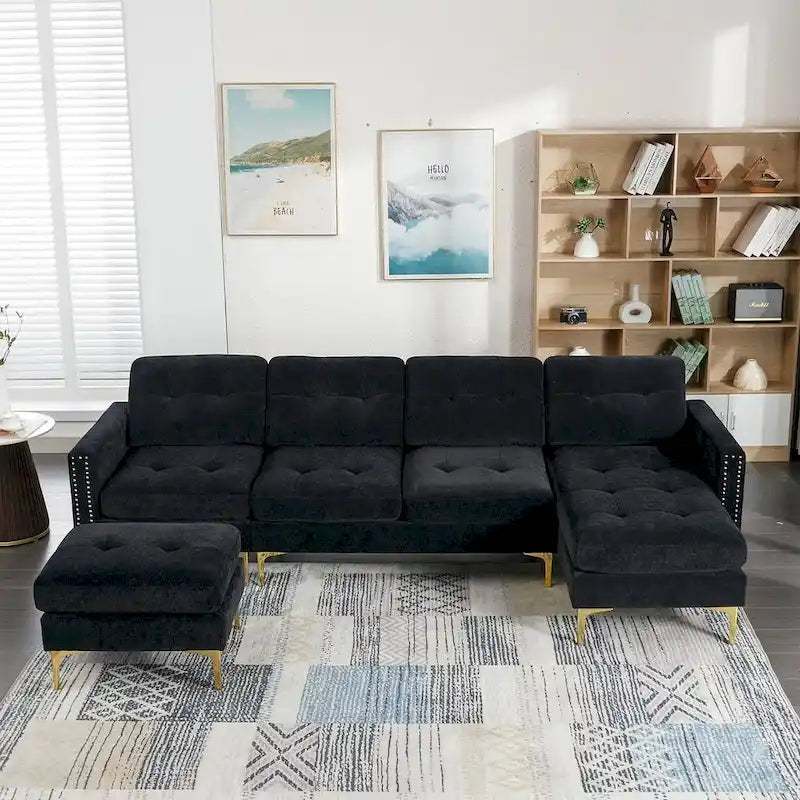 L-Shape Convertible Sectional Sofa Couch, Living Room Sectional with Movable Ottoman for Living Room, Apartment, Office