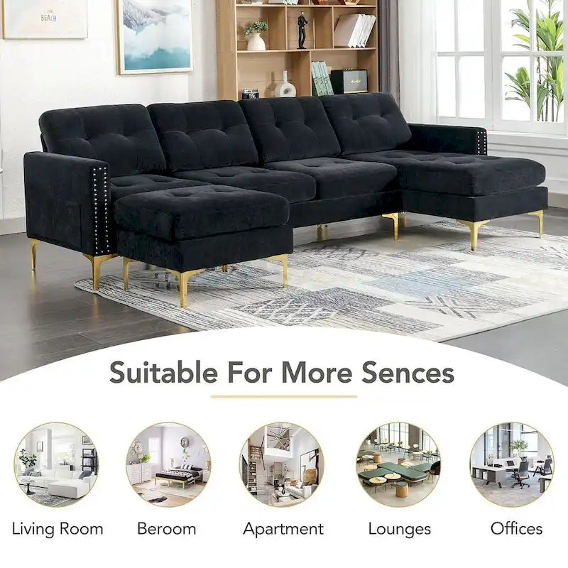 L-Shape Convertible Sectional Sofa Couch, Living Room Sectional with Movable Ottoman for Living Room, Apartment, Office